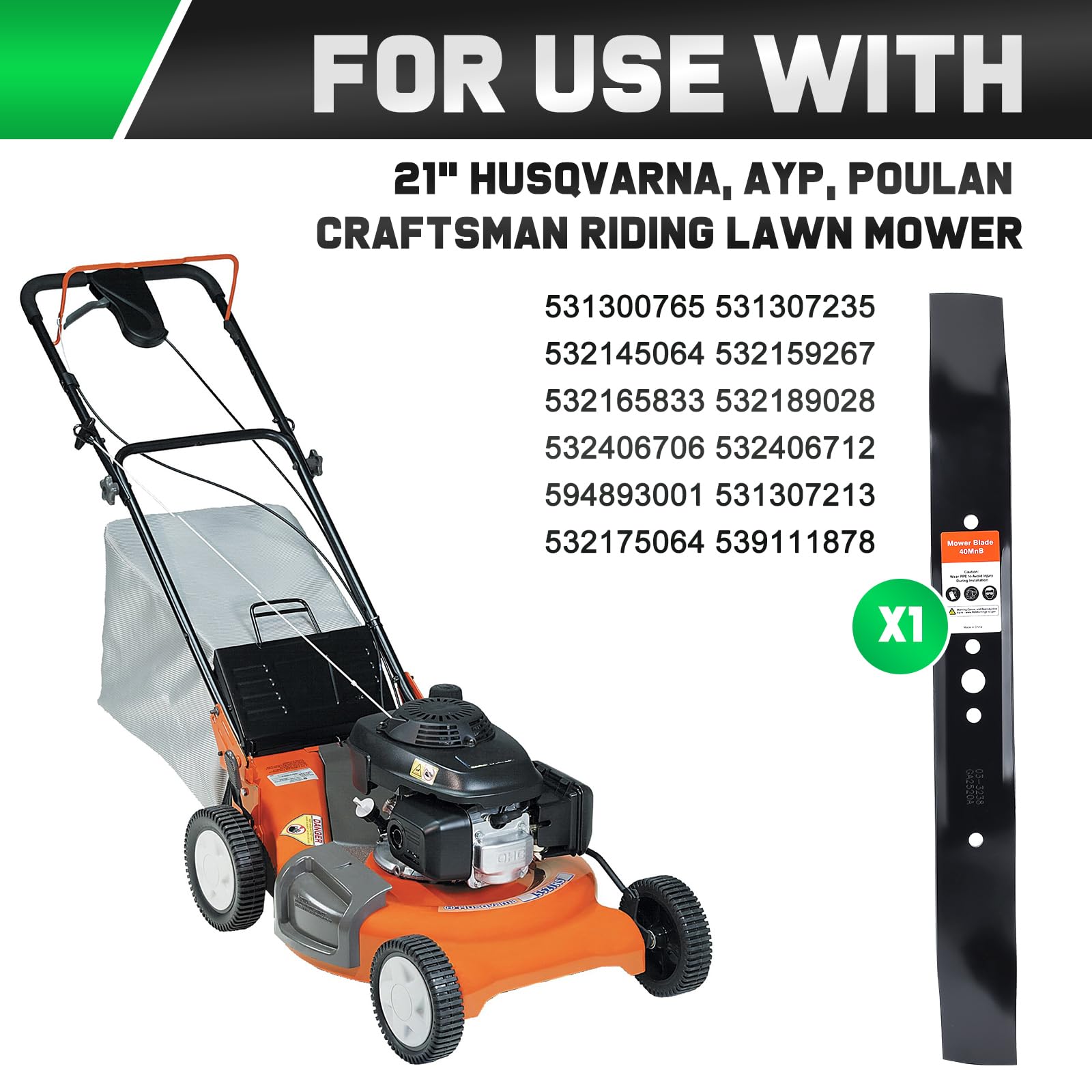 Grasscool Cuchilla para cortacésped Craftsman Husqvarna Poulan 7021P 406712 532406712 165833 175064 189028 532189028 532189028 21 pulgadas