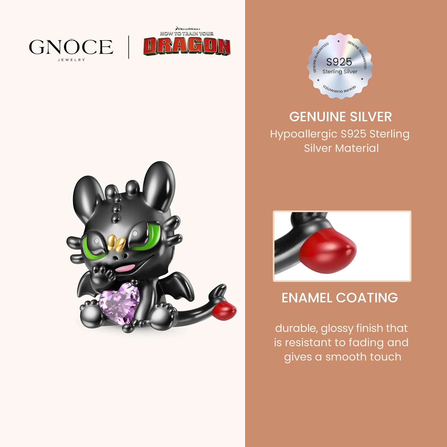 GNOCE How to Train Your Dragon Toothless Embraces Love Charm Bracelet for Women, S925 Sterling Silver Dangle Charms for Women Wife, Valentine‘s Day, Mother’s Day Jewelry