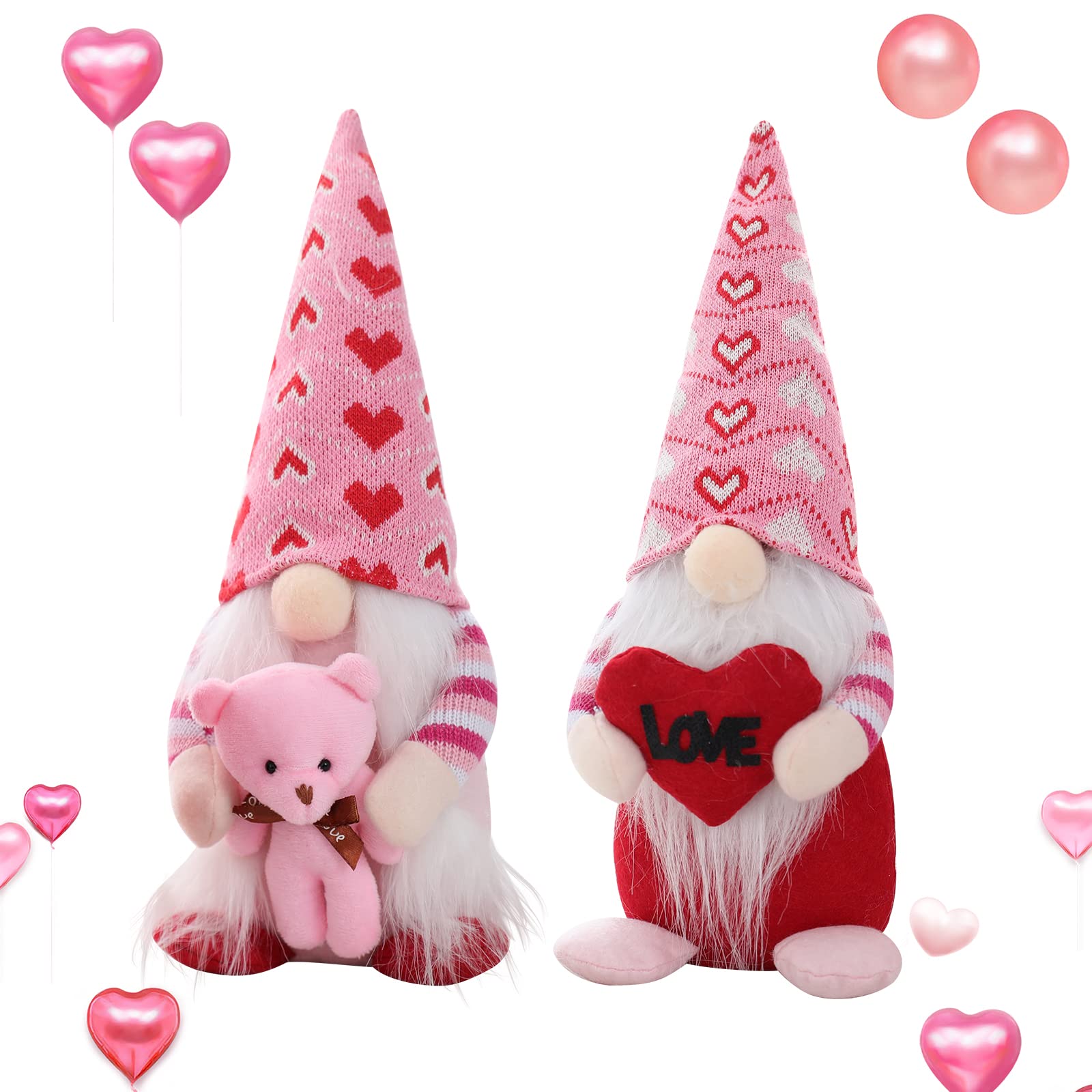 2 Piezas Gnomo de San Valentín,Decoración de San Valentín Hecho a Mano Gonk Peluche Papá Noel Muñeca Sin Rostro Tomte Adornos para San Valentín Navidad Fiesta Casa Decoraciones,Regalos para Mujeres