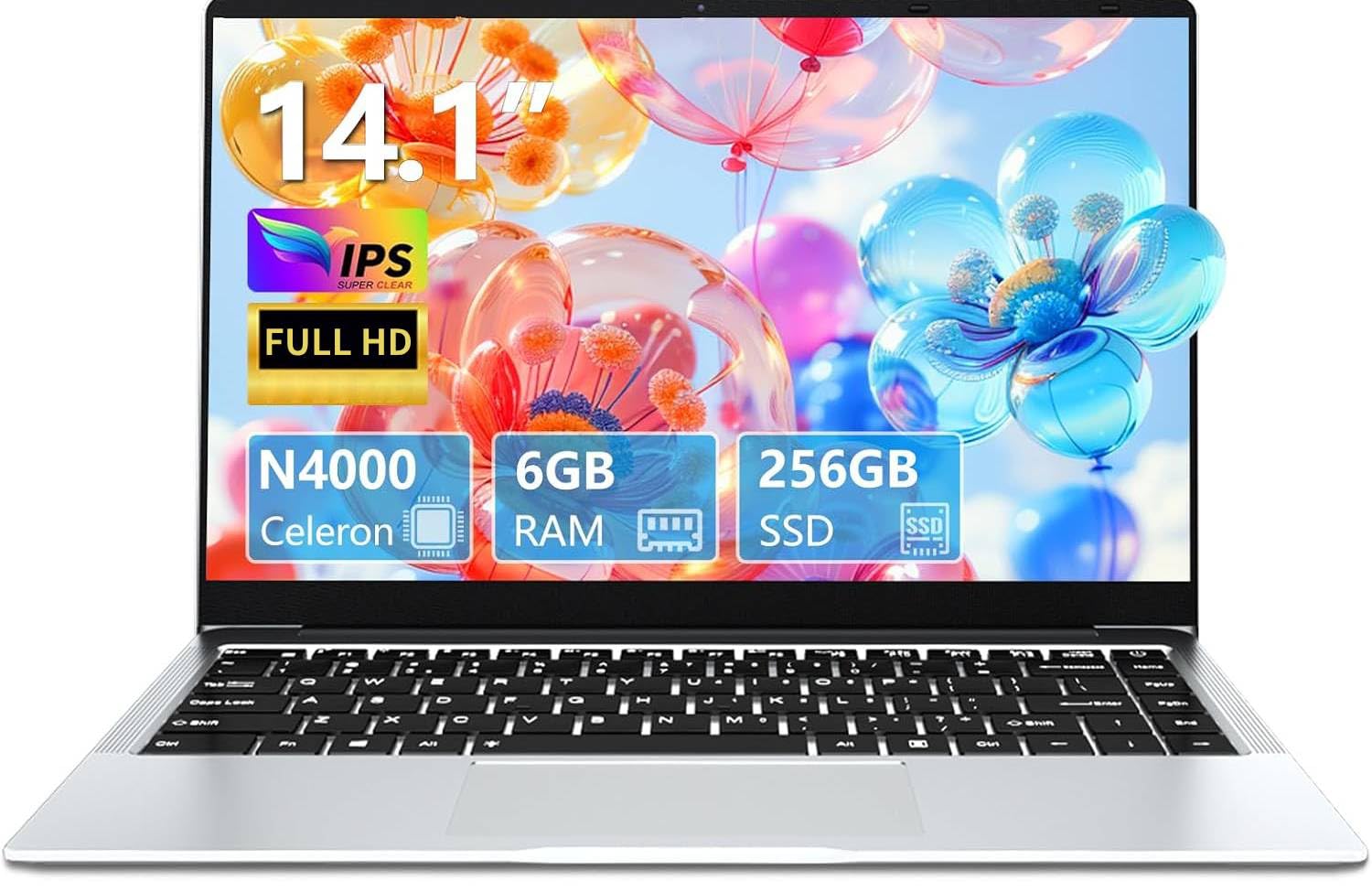 PC Portatile Win 11,Computer Portatile 14,1 Pollici, Celeron N4000 Processore, 6GB RAM 256GB SSD (Supports Expand 1TB), Laptop 180°Flip, Webcam/TF Card/WiFi 5/MINI HDMI /USB3.0