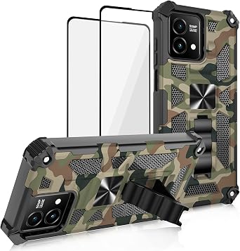 for Motorola G Stylus 5G 2023 Case, with 2 Pack Tempered Glass Screen Protector, Military Grade, Kickstand with Magnetic Car Mount, Protective Phone Case for Moto G Stylus 5G 2023 Army Green