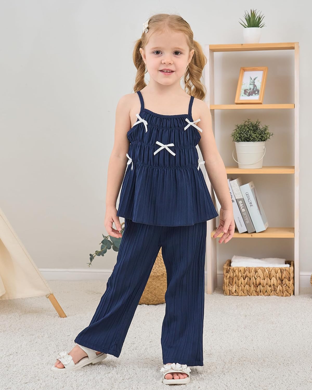 Weebaby Toddler Girl Clothes Infant Summer Outfits Baby Ruffle Tank Top Gingham Loose Pants Kid Baby Girls’ Clothing
