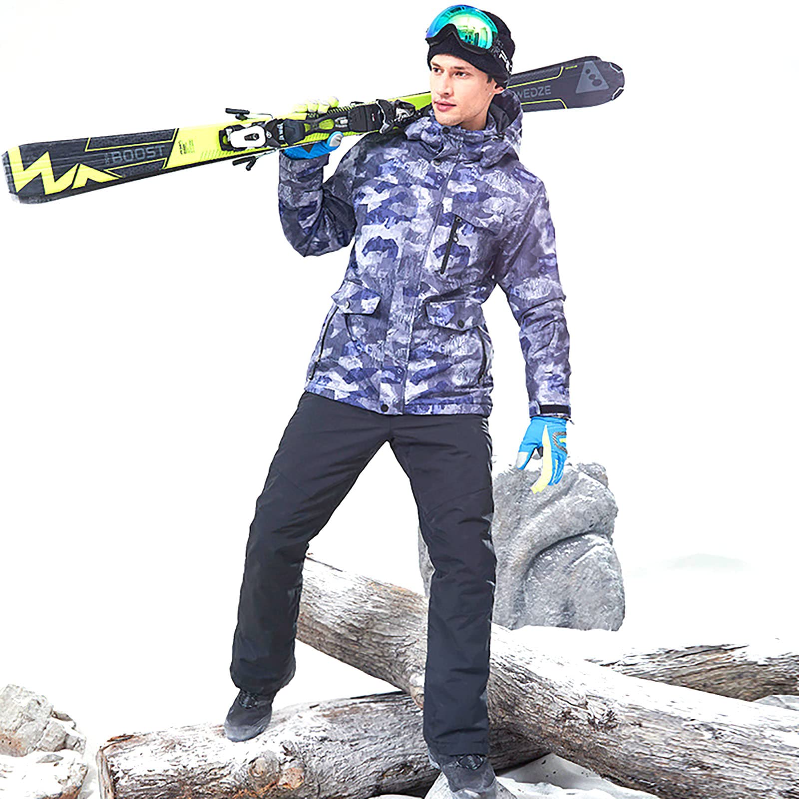 Traje de Esquí para Hombre Abrigo Impermeable Chaquetas y Pantalones de Snowboard Invierno Al Aire Libre Esquí de Montaña Ropa Térmica