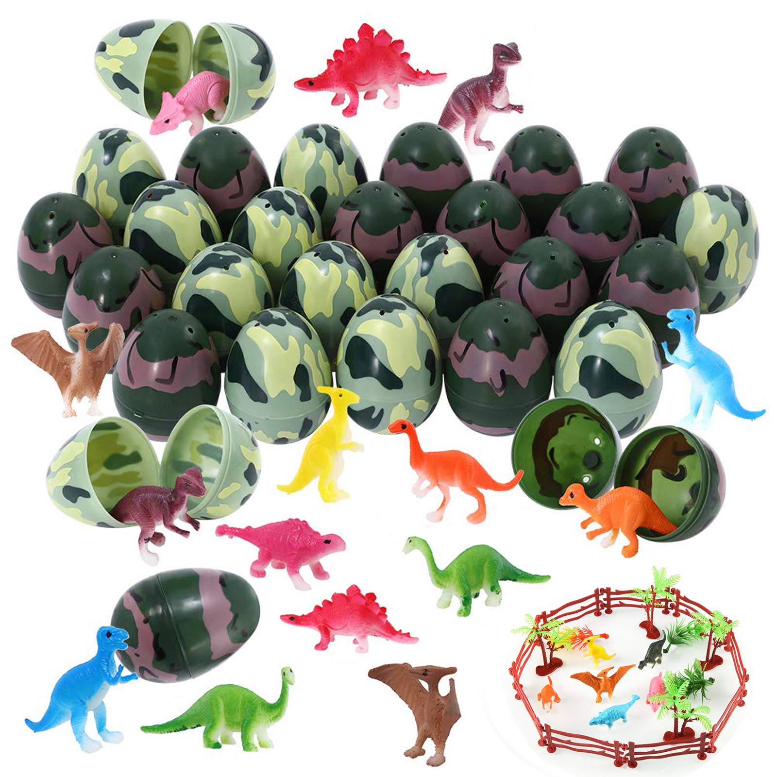 24 Pcs Easter Eggs Filled with Mini Dinosaur Figure Toys,Dinosaur Easter Eggs for Kids Easter Theme Party Favor, Easter Eggs Hunt, Easter Basket Stuffers Fillers.