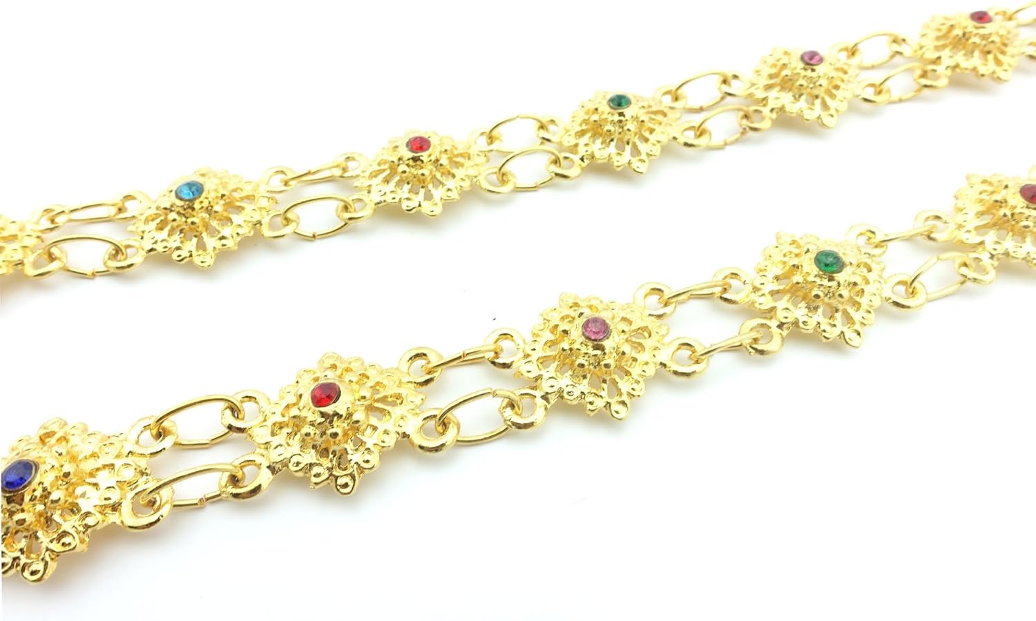 Thai Traditional Gold Plated Multicolor Crystals Body Chain (Sangwan) 48 Inches