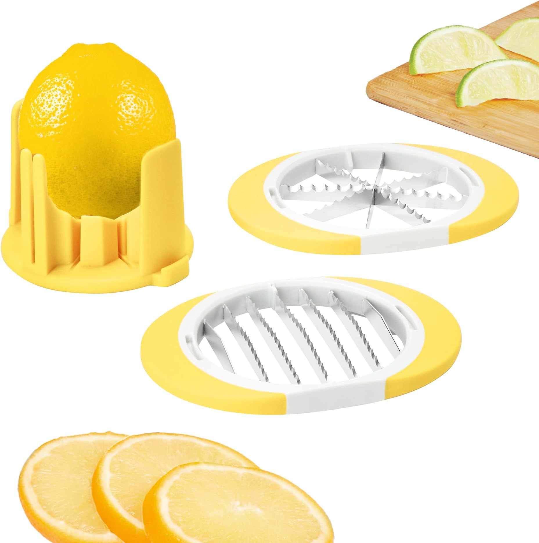 Citrus Slicer and Wedger Tool for Lemons Limes Oranges,Dual Blade Premium Cutter Creates 8 Wedges 6 Slices, Anti-Slip Base, Stainless Steel, BPA-Free Dishwasher Safe