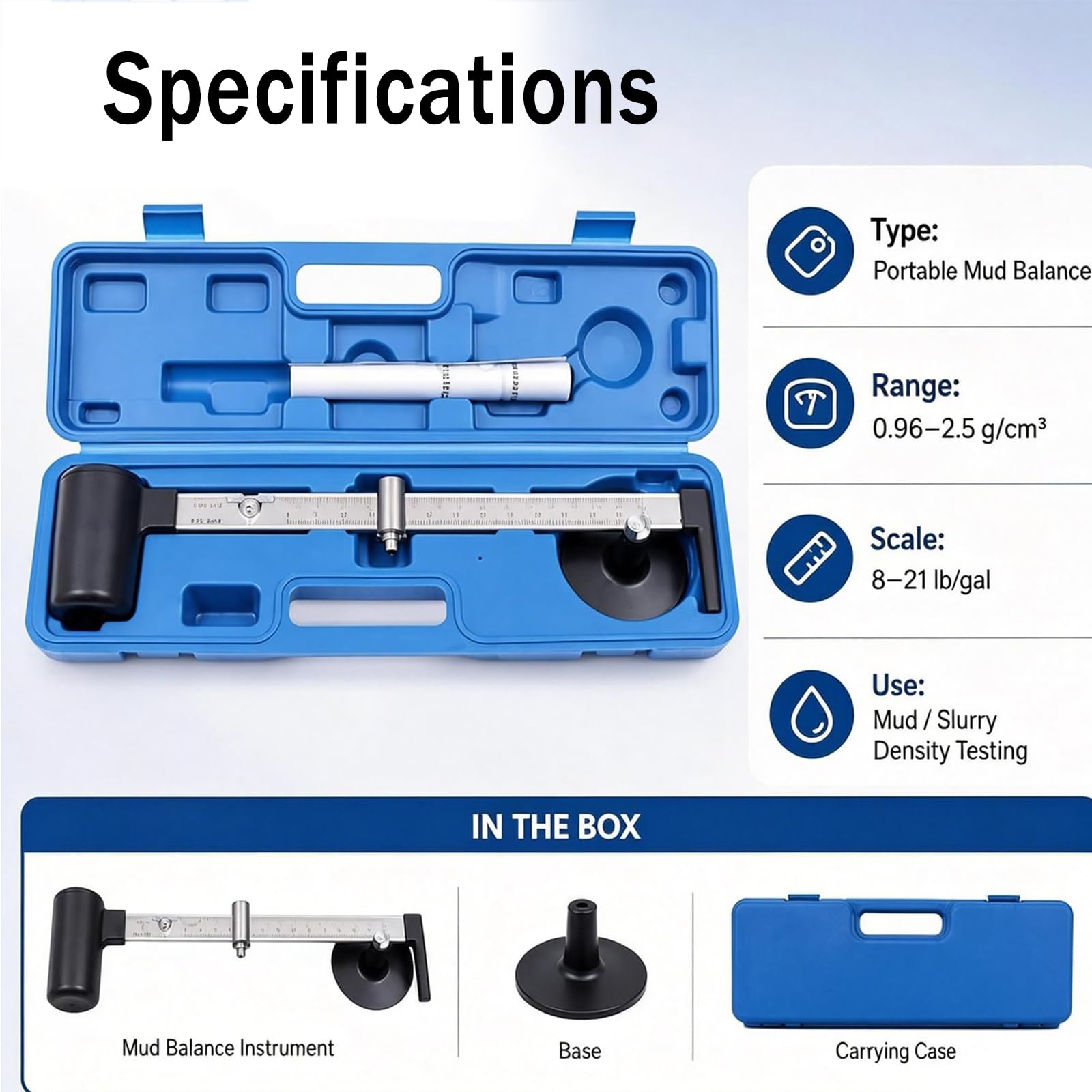 Balanza De Densidad para Lodos, Hidrómetro para Lodos, Rango De Hidrómetro De Lodos 0.96-2.5 G/cm³, Doble Escala, con Estuche De Transporte, para Pruebas De Lodos En Campo Y Laboratorio