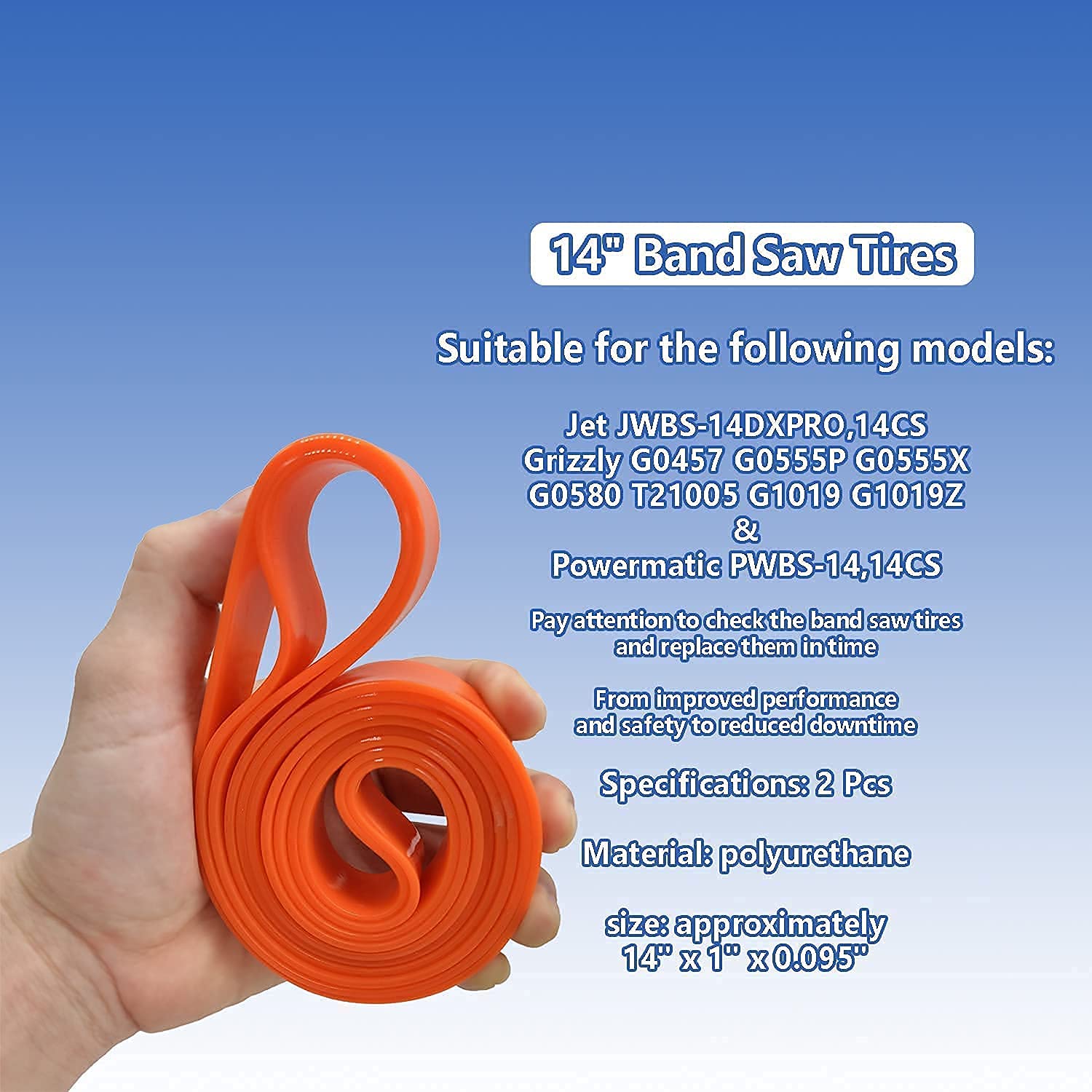 Urethane Band Saw Tires Fits - 3/8\" Blade 14\" Grizzly G1019 - Super Duty Bandsaw Wheel Tires - Made In The USA