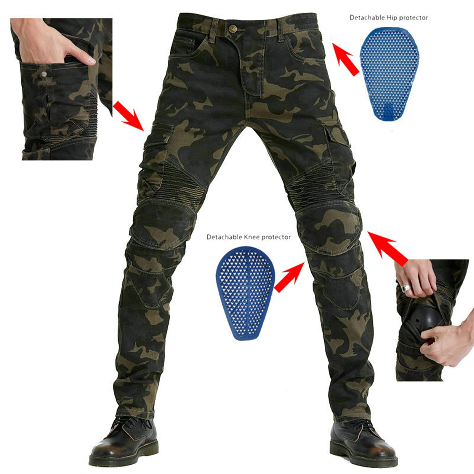 Pantaloni da Moto da Uomo,Moto Biker Jeans Mimetico Impermeabili Protezione Armature Motorcycle Pants da Ciclismo Cargo Pantaloni da Corsa