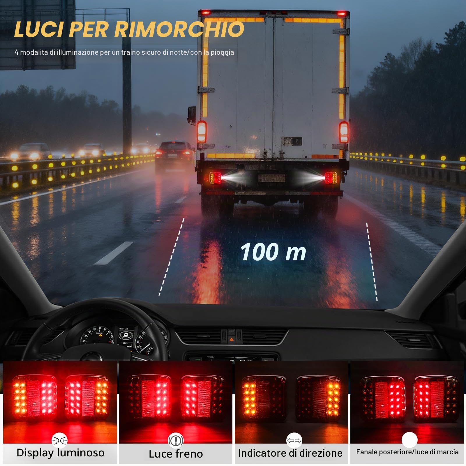 LED Fanali posteriori rimorchio senza fili 12V magnetico kit Fanale posteriore wireless portatile per rimorchi auto, roulotte, veicoli agricoli, camper- ricaricabile, impermeabile, E11