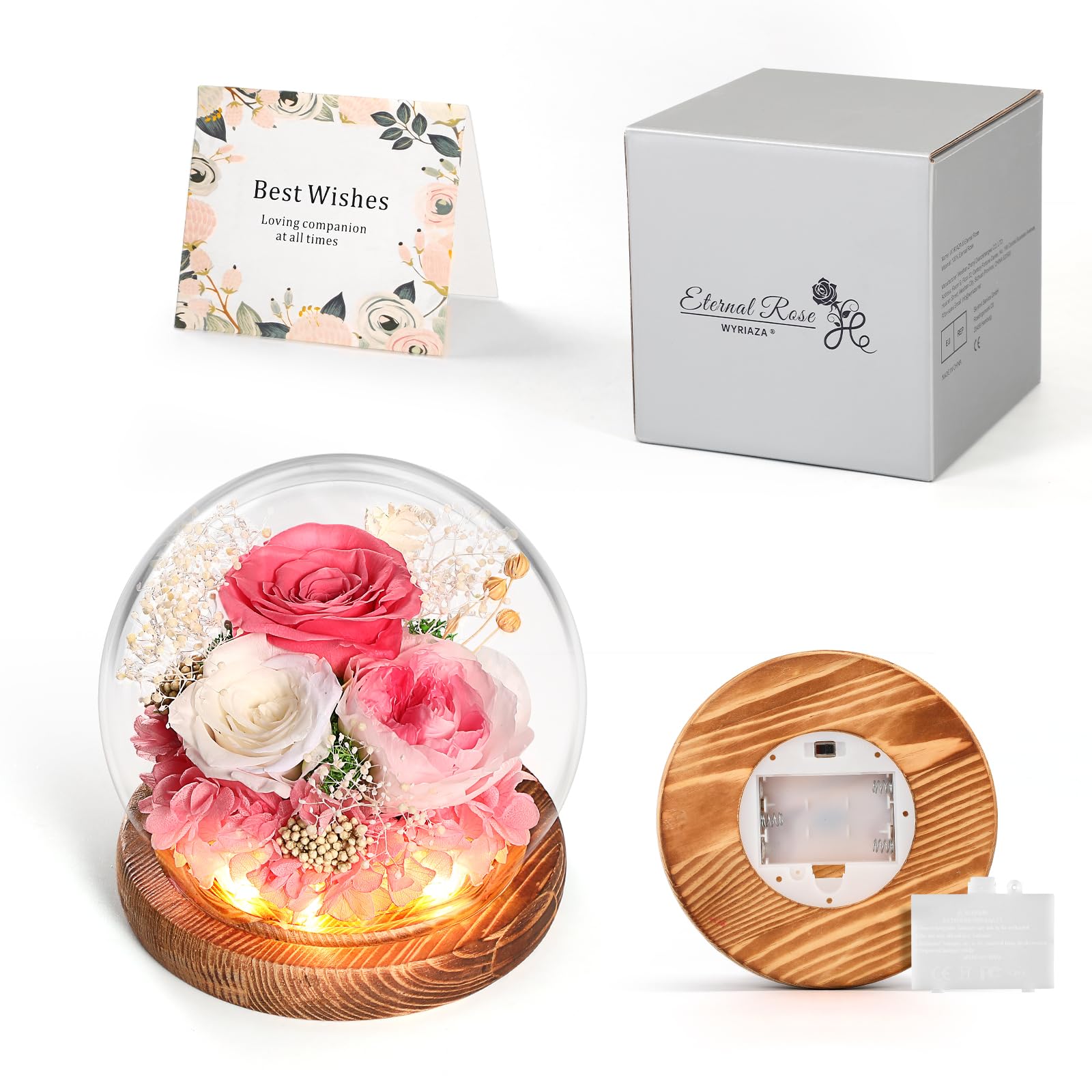 WYRIAZA Rosa Stabilizzata Vera in Vetro, Idee Regalo Donna Mamma Compleanno San Valentino per Lei Natale Festa Della Mamma