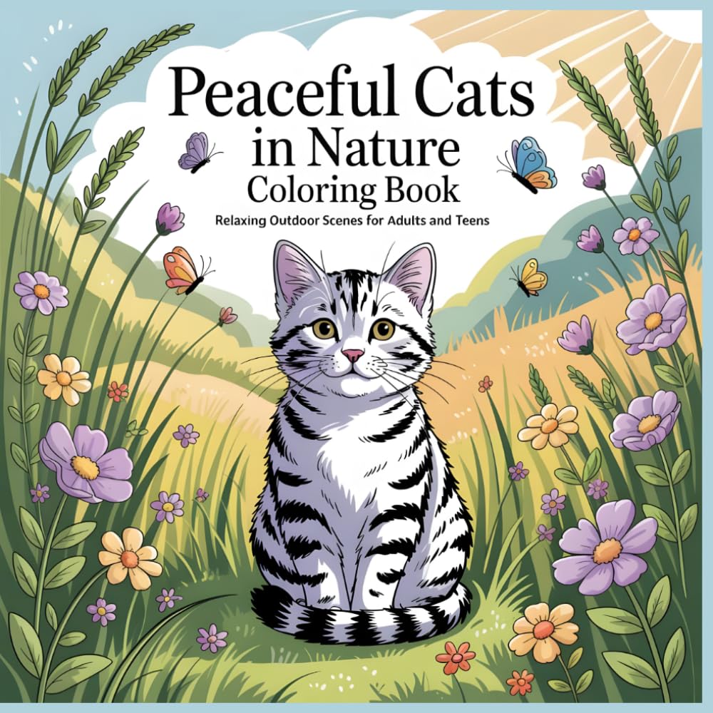 Peaceful Cats in Nature Coloring Book: Relaxing Outdoor Scenes for Adults and Teens (Peaceful Cats Coloring Series)