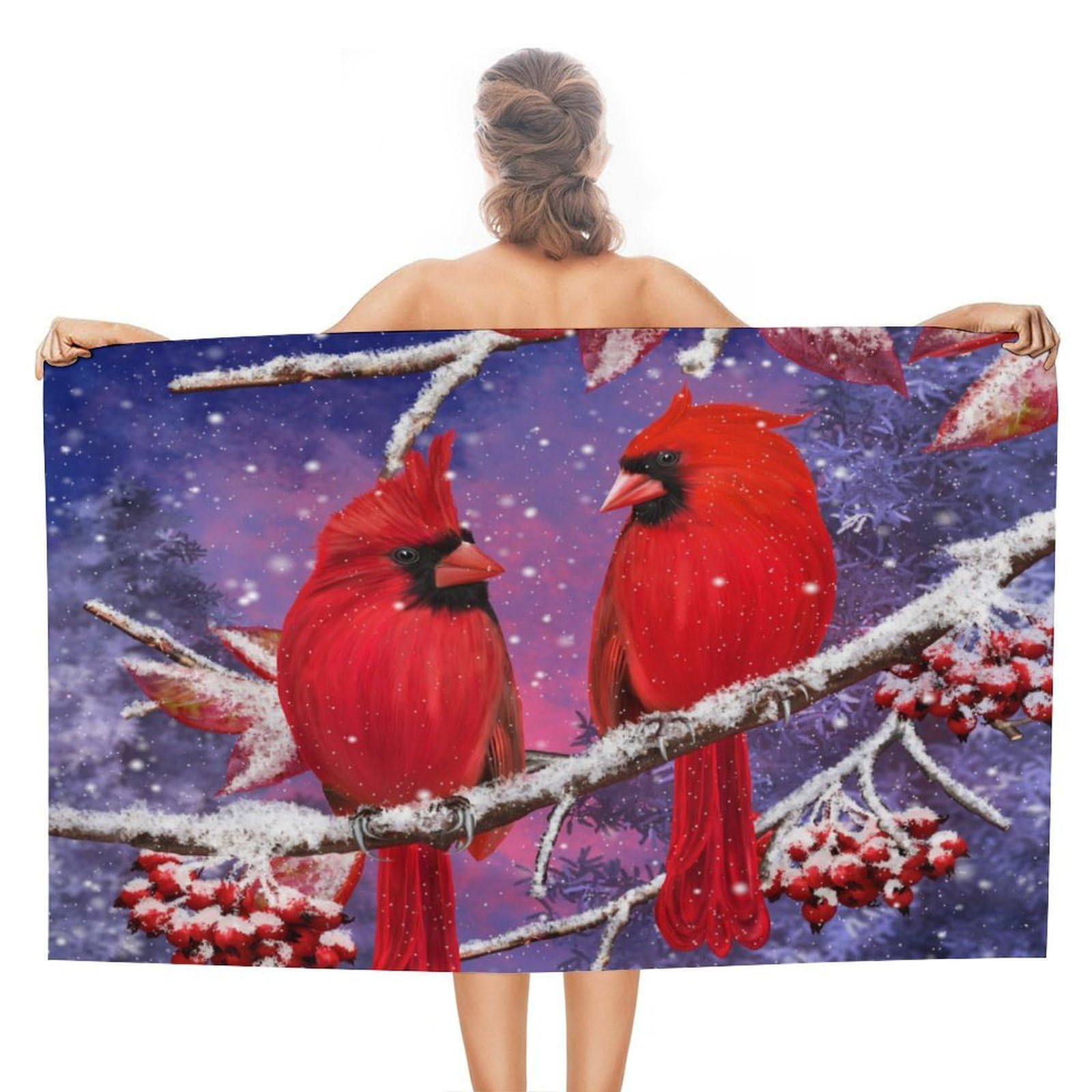 CGSBNGHA Bird Snowy Red Cardinal Beach Towels Soft Bathroom Bath Pool Swim Towels for Women Men