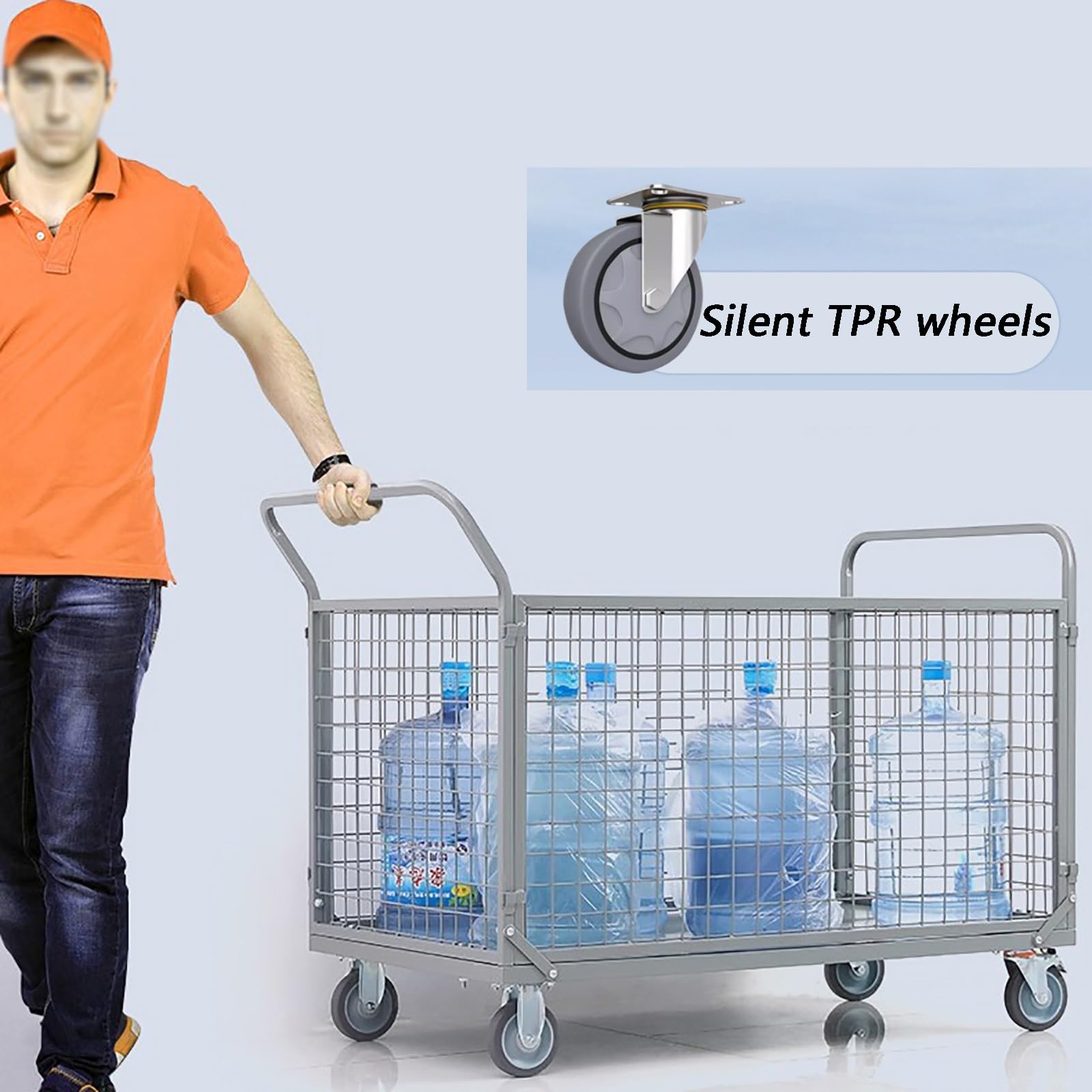 Wytrzymały składany wózek z kółkami o udźwigu 350 kg z klatką idealny do supermarketów, szkół, magazynów i biur, łatwe przechowywanie, duży rozmiar
