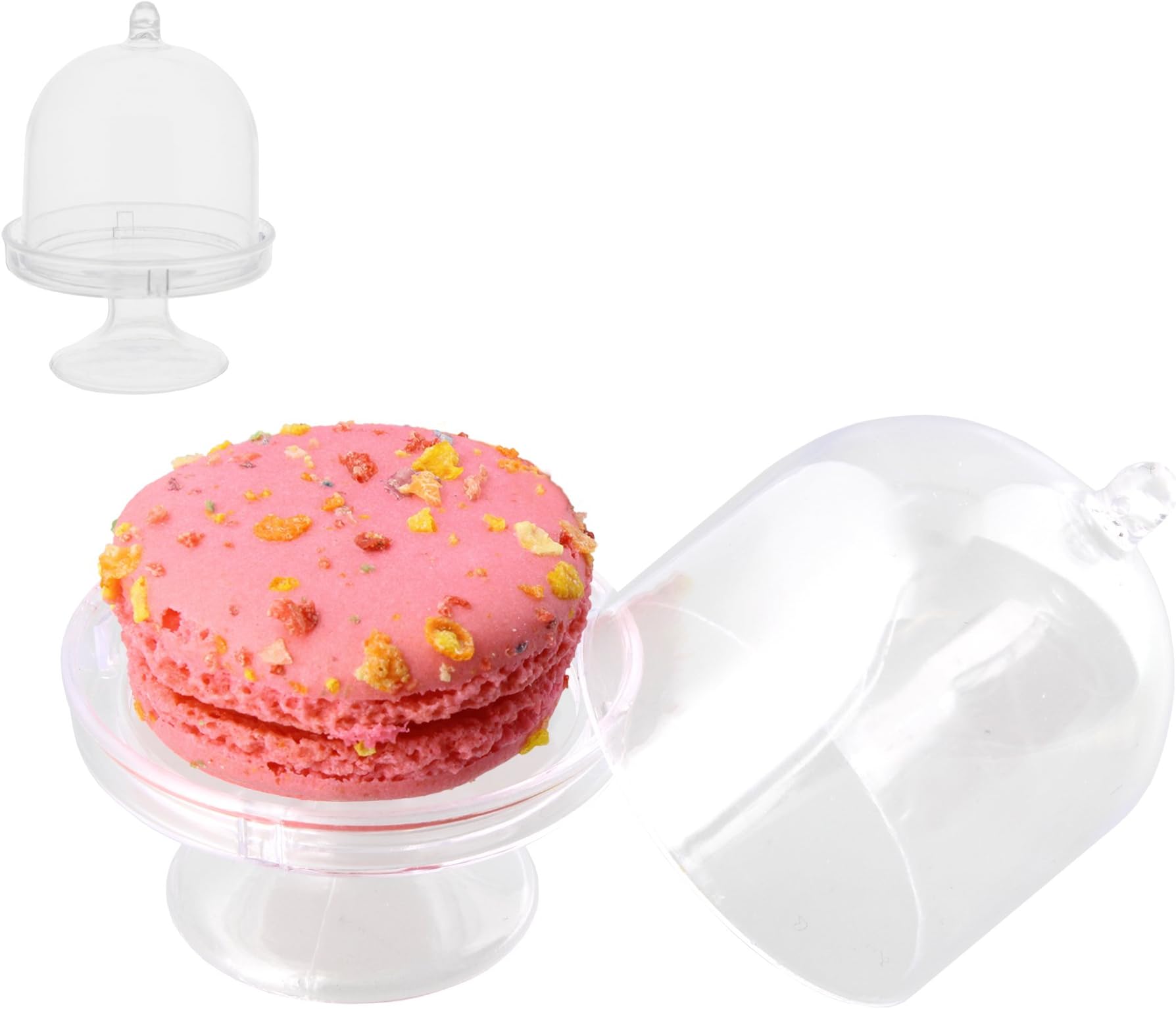 Spec101 Mini Cake Stand – Mini Cake Plate with Stand and Dome Cover, Single Cupcake Stand Mini Dessert Plates 48-Pack