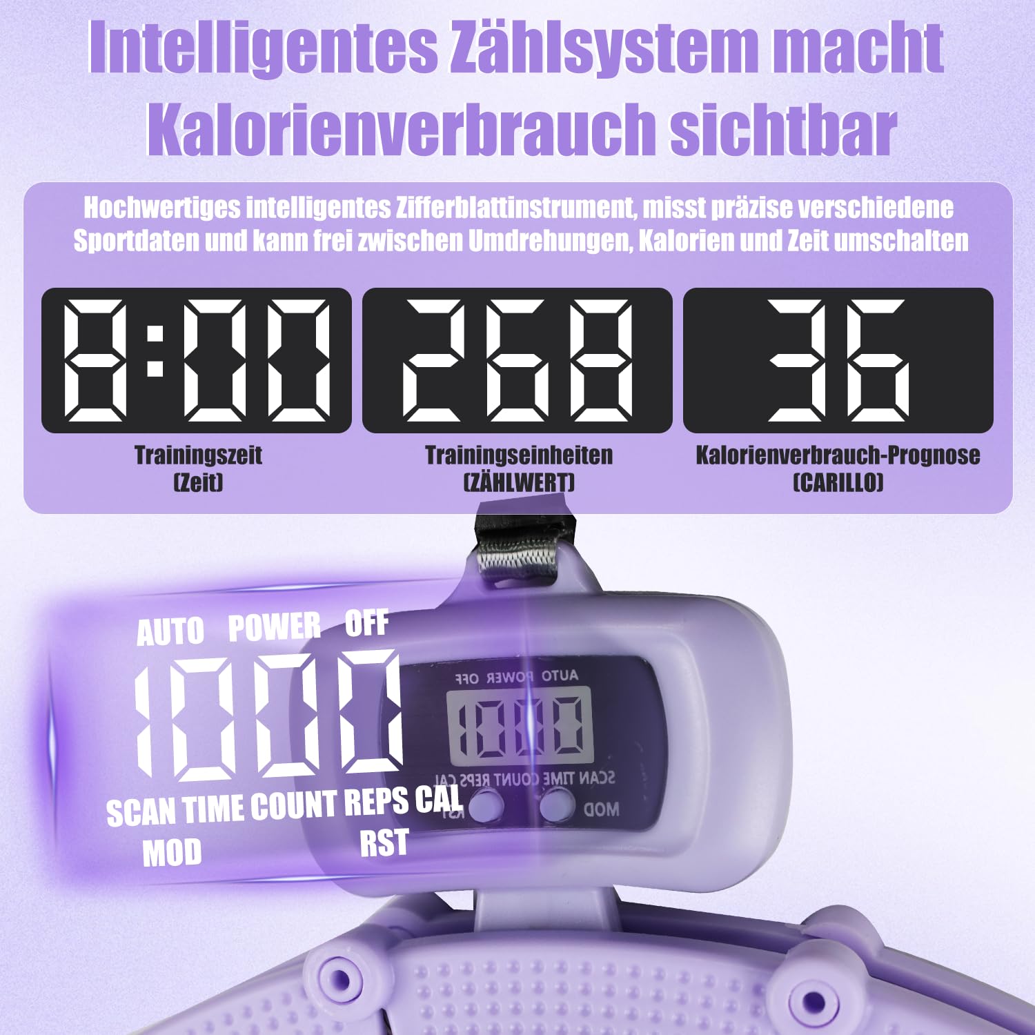 Smart Hula Hoop Reifen Erwachsene und Anfänger mit Gewicht Kugel und Zähler, 24 Knoten Umfang (74-120cm) Hula Hoop mit Hüftgürtel, Abnehmbarer, zum Abnehmen und Fit Werden, Geräuscharm, Frau/Männer