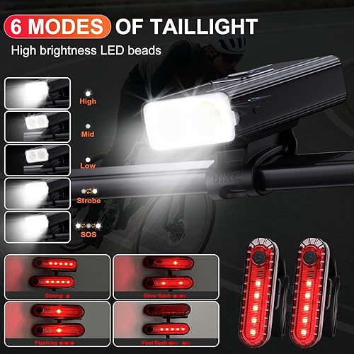 Miniatura 2 de Faro delantero para bicicleta de noche, 9000 lúmenes, impermeable, recargable por USB, función de banco de energía, luz trasera dual