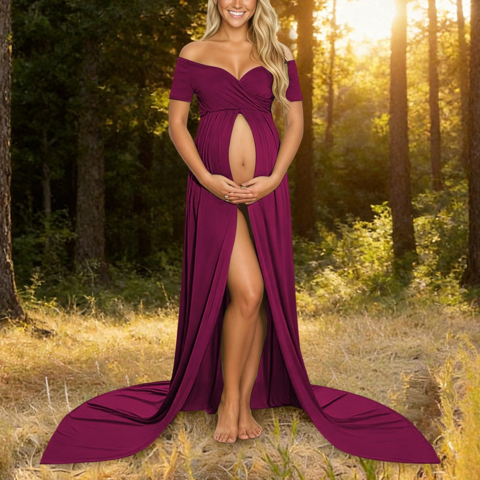 Generisch Elegante abito per servizi fotografici premaman, a maniche lunghe, lungo fino al pavimento, per fotografia in gravidanza, versatili, design classico per la felicità della mamma