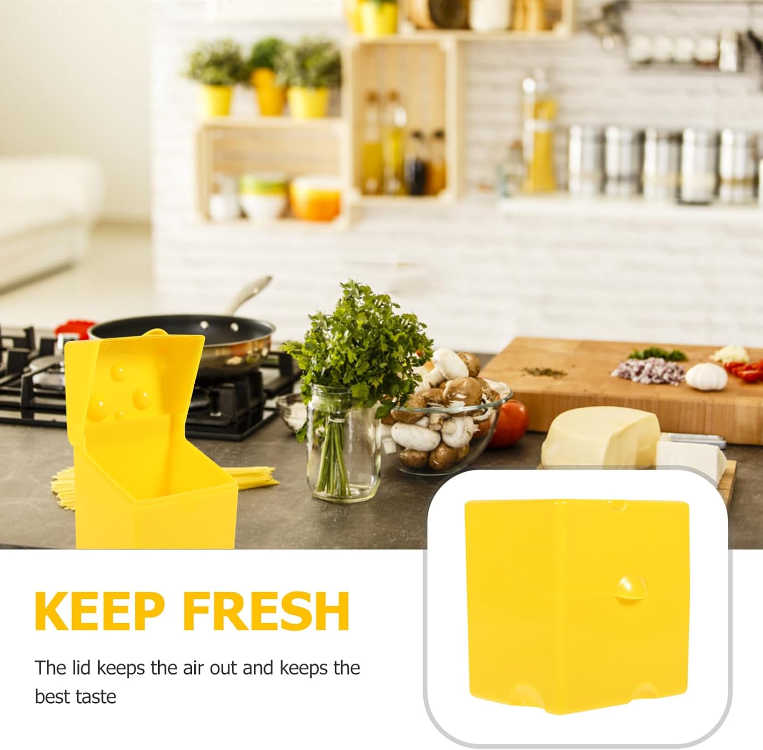 Cheese Slice Crisper Cheese Slice Container Cheese Fridge Storage Containers Slice Cheese Container Produce Saver Butter Dish with Lid Pancetta Storage Rack Clamshell Household Abs, Yellow