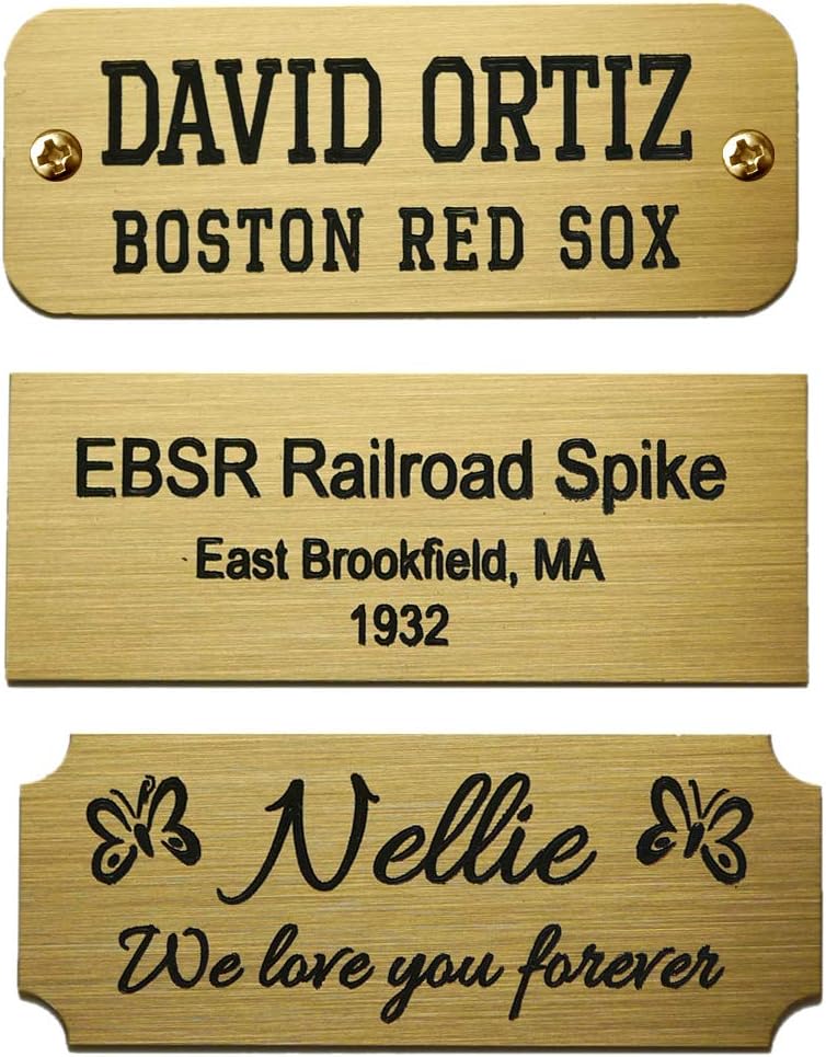 Engraved Plate, Custom Personalized, Brushed Gold Solid Brass Picture Frame Plaque Name Label Art Tag for Frame, with adhesive backing or screws - Indoor use only, Made in USA, Size: 2" W x 3/4" H