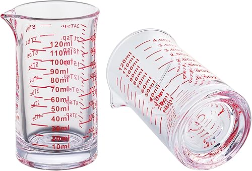 Miniatura 3 de Ackers - Taza medidora de vidrio de chupito, 4 onzas4.1 fl oz, líquido, pesado, taza de vidrio espresso, línea roja, boquilla en forma de V
