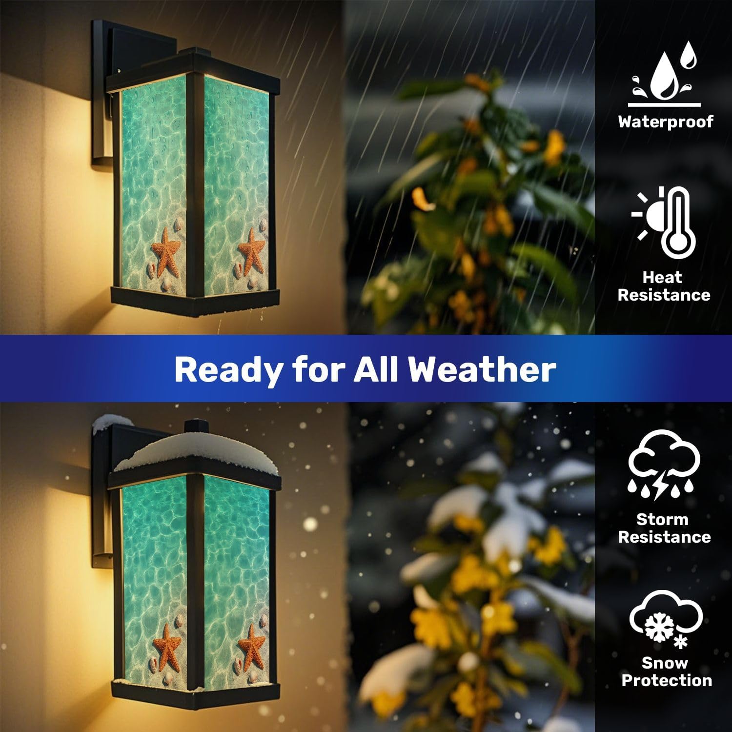 Outdoor Wall Light Fixtures Starfish Seashell Summer Beach sea Water Summer Exterior Waterproof Wall Sconce Lantern with Acrylic Shades Anti-Rust Lamp for Patio Doorway Garage