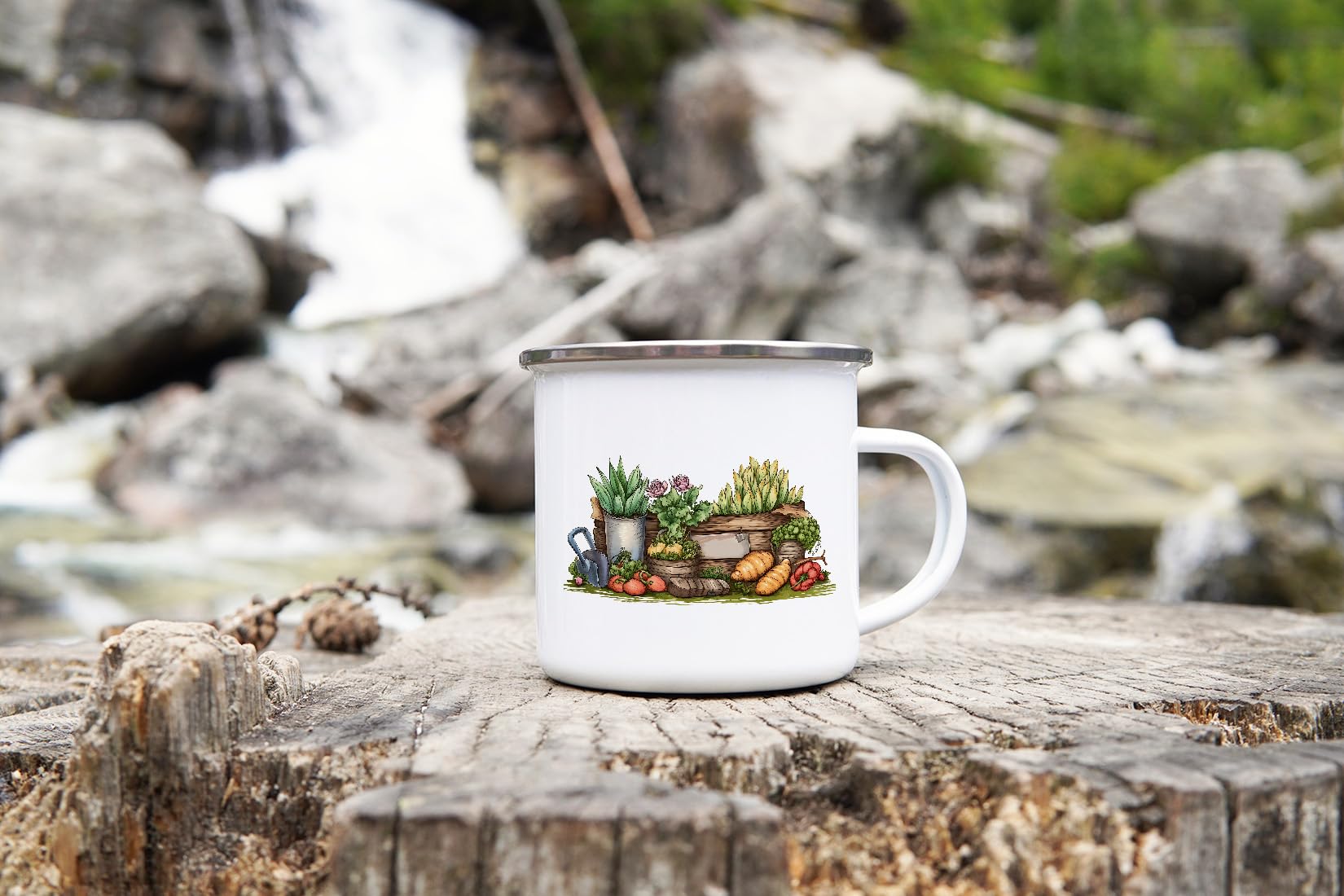 MAXIKIWI - Durable Enamel Coffee or Tea Camping Mug for Indoor Outdoor Use - Gardening Collection - 350ml - Image 3