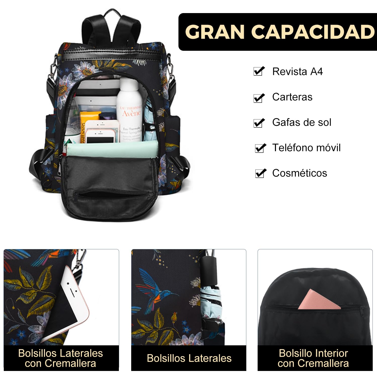 Fmeida Mochila Antirrobo Mujer, Bolso Mochila Casual Impermeable y Ligera para el Día a Día, Trabajo y Viajes Cortos