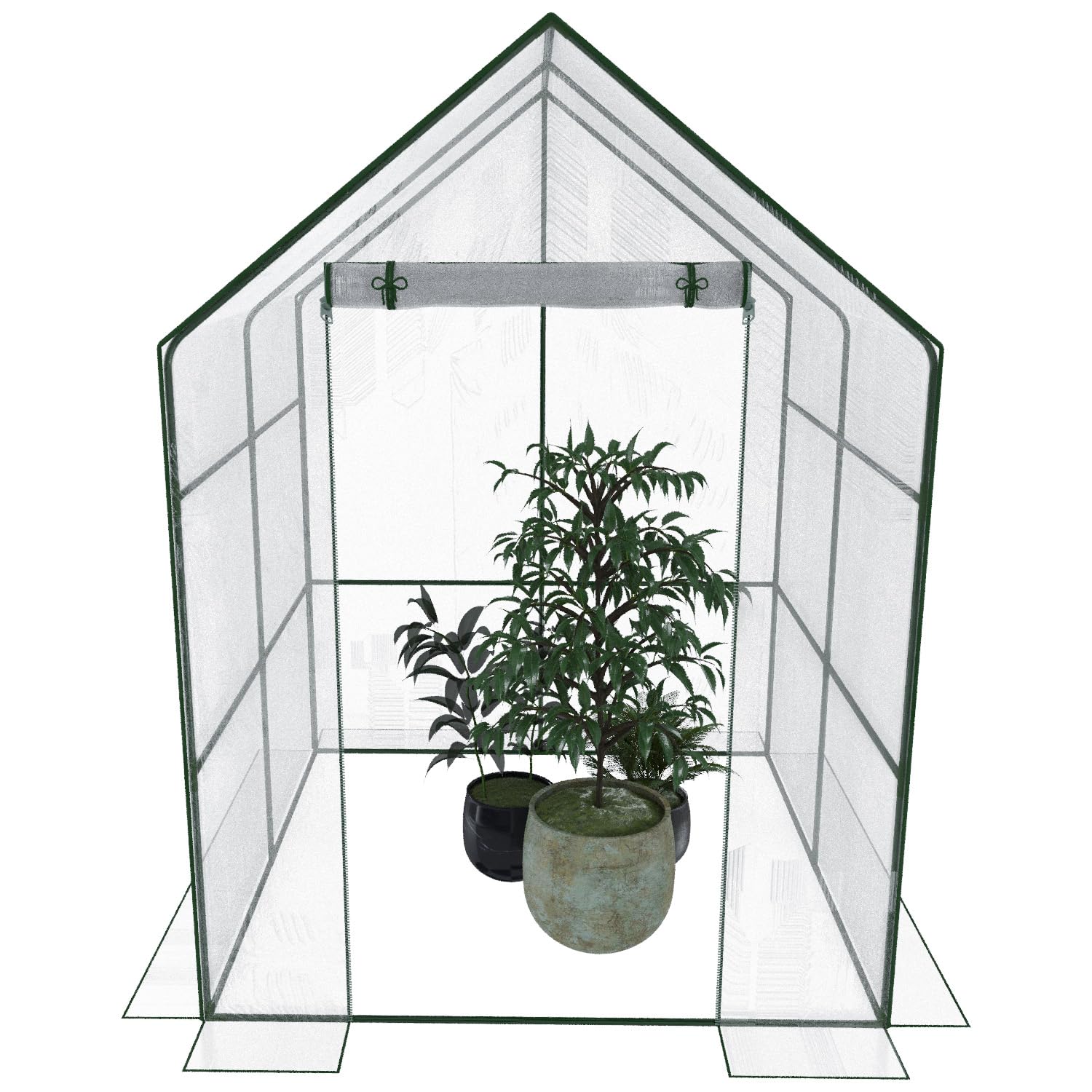 Serra A Casetta Orto Giardino Terrazzo Balcone Senza Ripiani Struttura Metallo Verniciato Telo Trasparente PVC Porta Avvolgibile Apertura A Cerniera Protezione Piante Giardinaggio 140 x 140 x 195 Cm