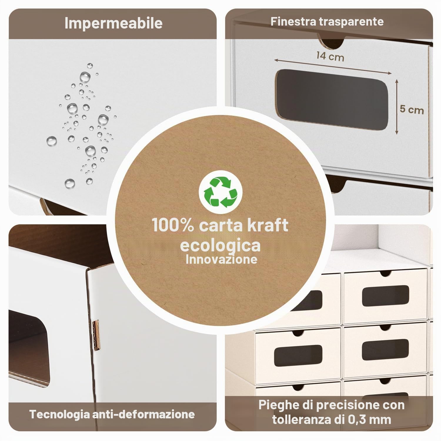 Scatole portaoggetti con finestra, set da 10 pezzi, 33 x 30 x 35 cm, scatole impilabili in cartone, scatole per scarpe e giocattoli, per accessori e accessori, bianco