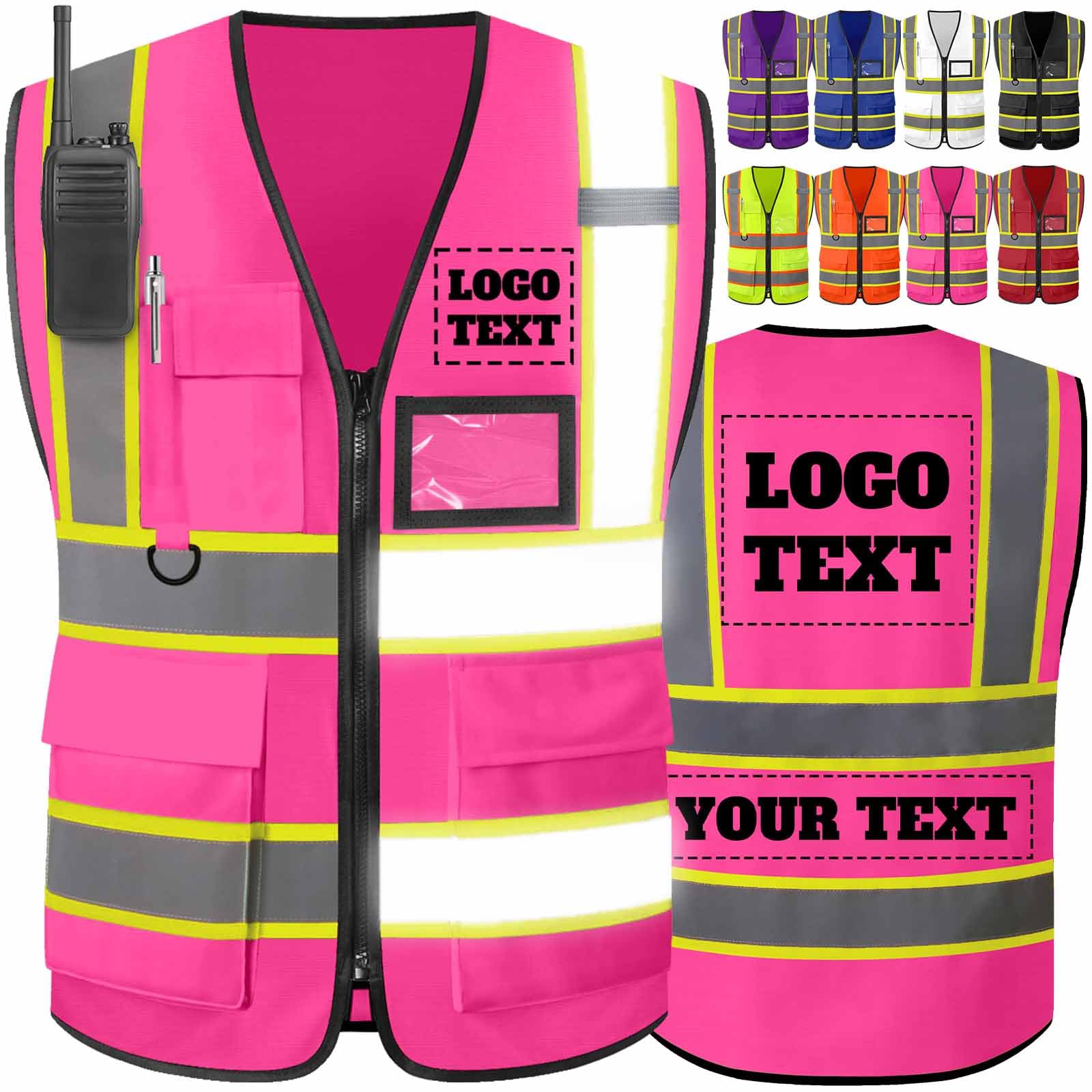 Custom Safety Vest High Visibility Reflective Personalised Logo Vests with Pockets Hi Vis Men Women 2 Two Tone Construction Work
