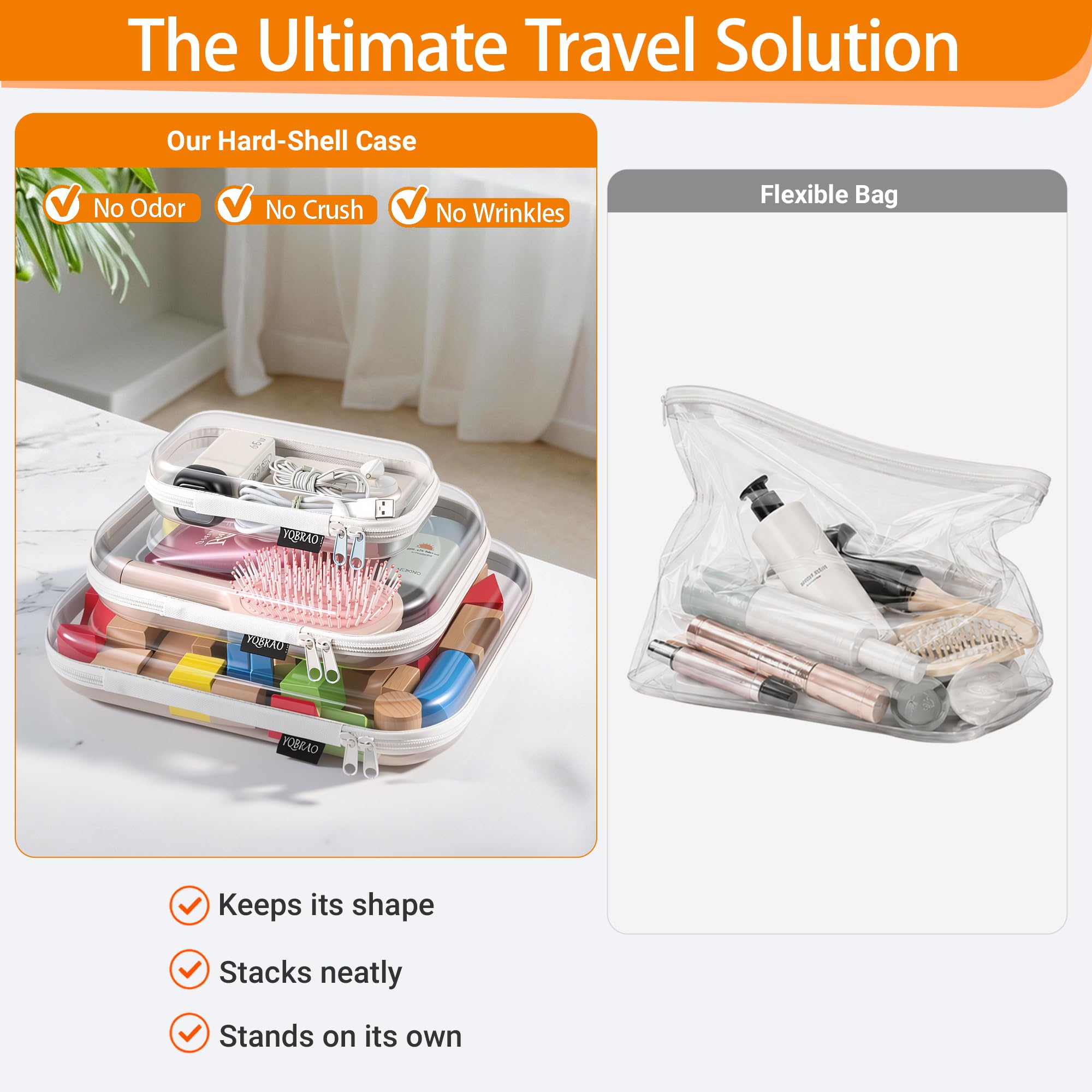YQBRAO Juego de 3 fundas rígidas transparentes con cremallera, 1L 1M 1S
