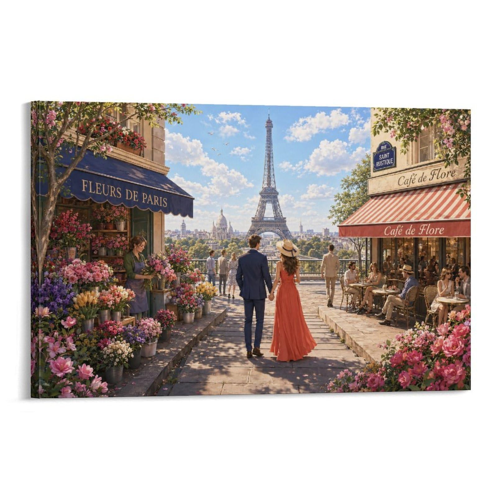 Paris Eiffel Tower Streetscape Canvas Prints Modern Poster HD Pictures Wall Art Decor for Living Room, Dining Room, Home, Bedroom Decorations, Gift 20x30inch(50x75cm)