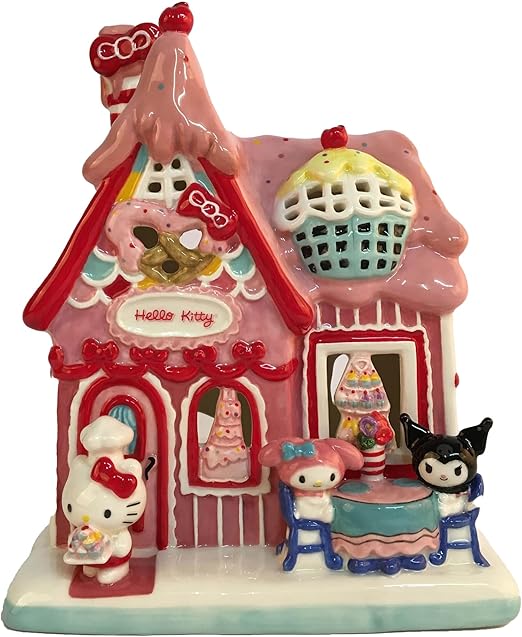 Blue Sky Clayworks Ceramic Hello Kitty Birthday Bakery Candle House 8.5". 24073