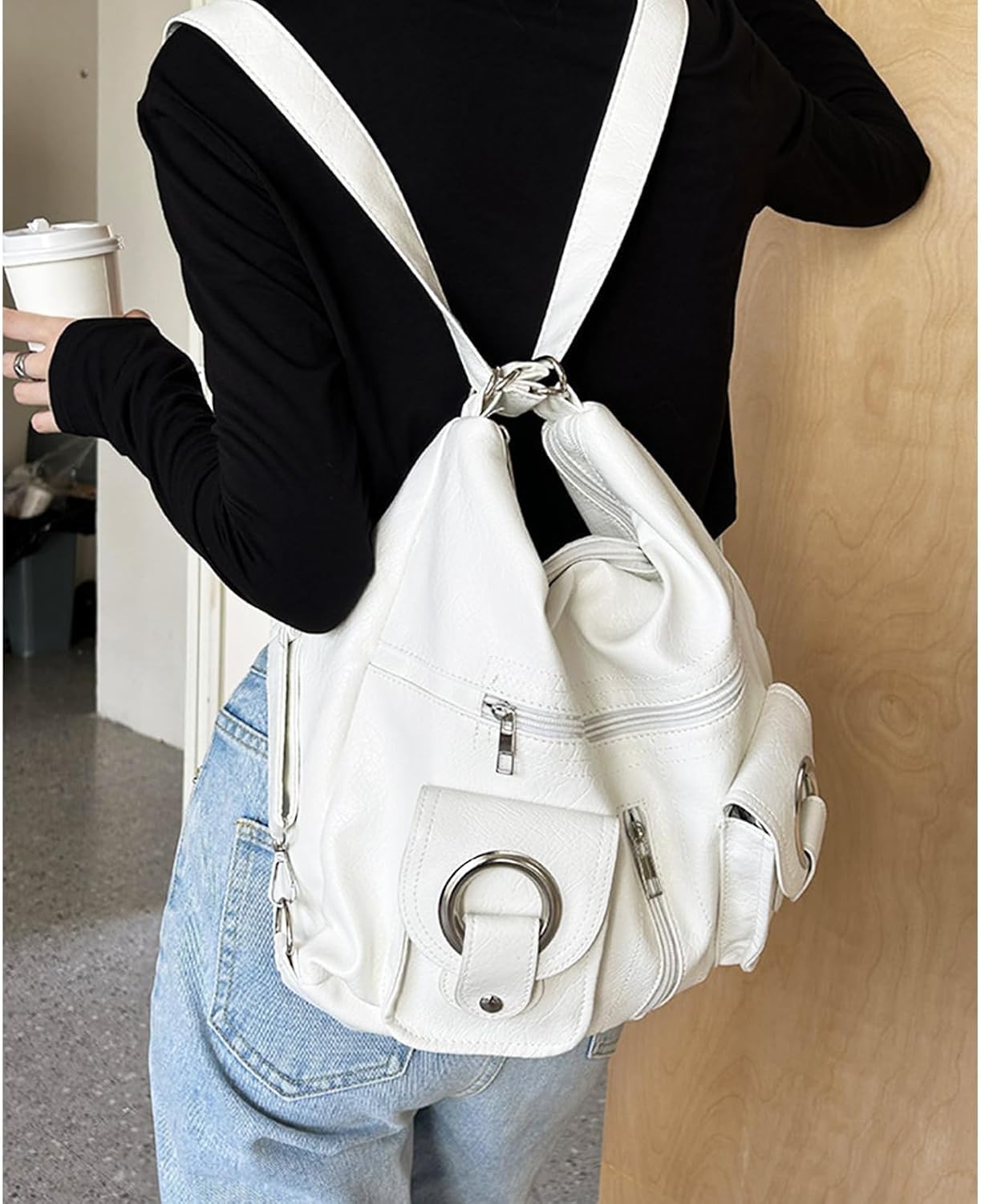 Shoulder Bag for Women, Leather Backpack, Tote Bags with Adjustable Shoulder Strap, Vintage Purse Suitable for Important Occasions, Work, Travel(White) - Image 2