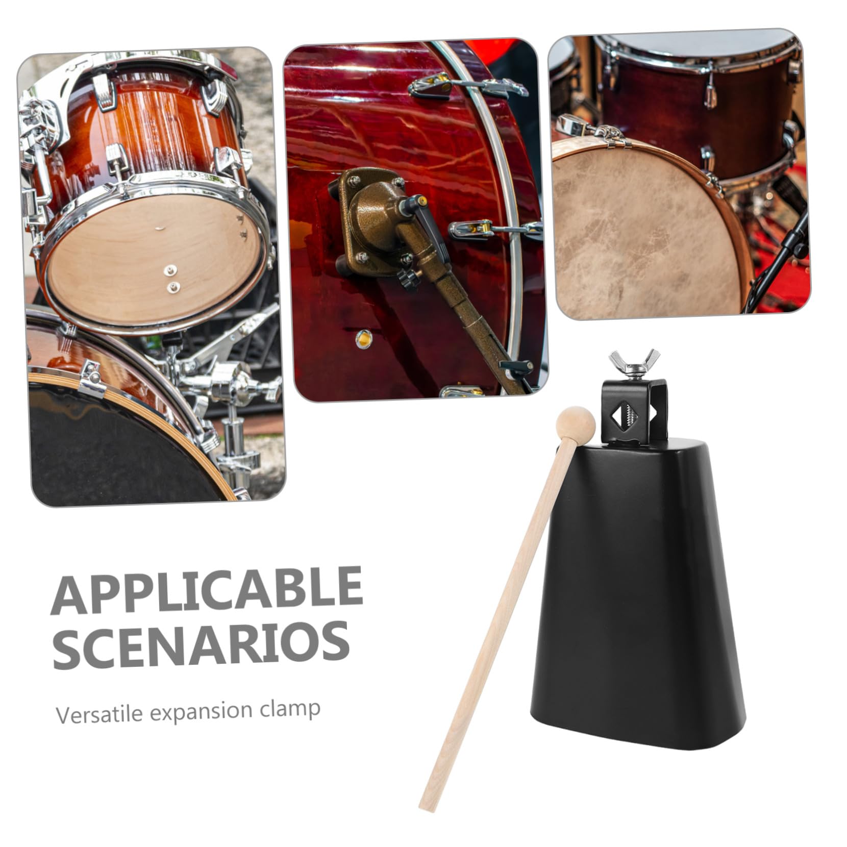 Conjunto de Cencerro Metálico de 6 Pulgadas con Soporte y Abrazadera | Montaje de Precisión para Bombo, 1 Juego, Compatible con Varios Tamaños, Uso en Actuaciones y Eventos al Aire Libre