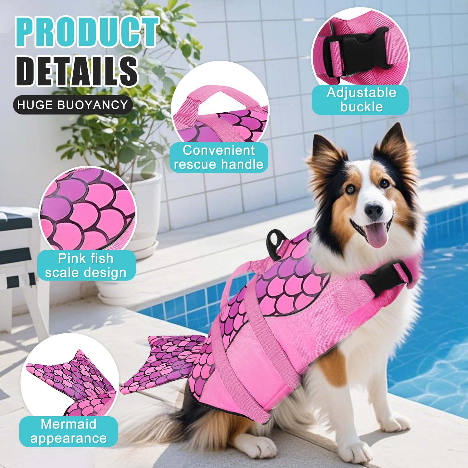 Voarge Dog Life Vest, Swimming Float Jacket Adjustable, Dog Life Jacket for Small Medium - Image 4