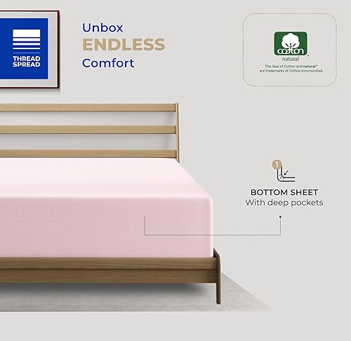 Vista 51 de THREAD SPREAD Sábana bajera ajustable de 100 % algodón tamaño individual, 400 hilos, bolsillo profundo de 16 pulgadas, sábana bajera elástica