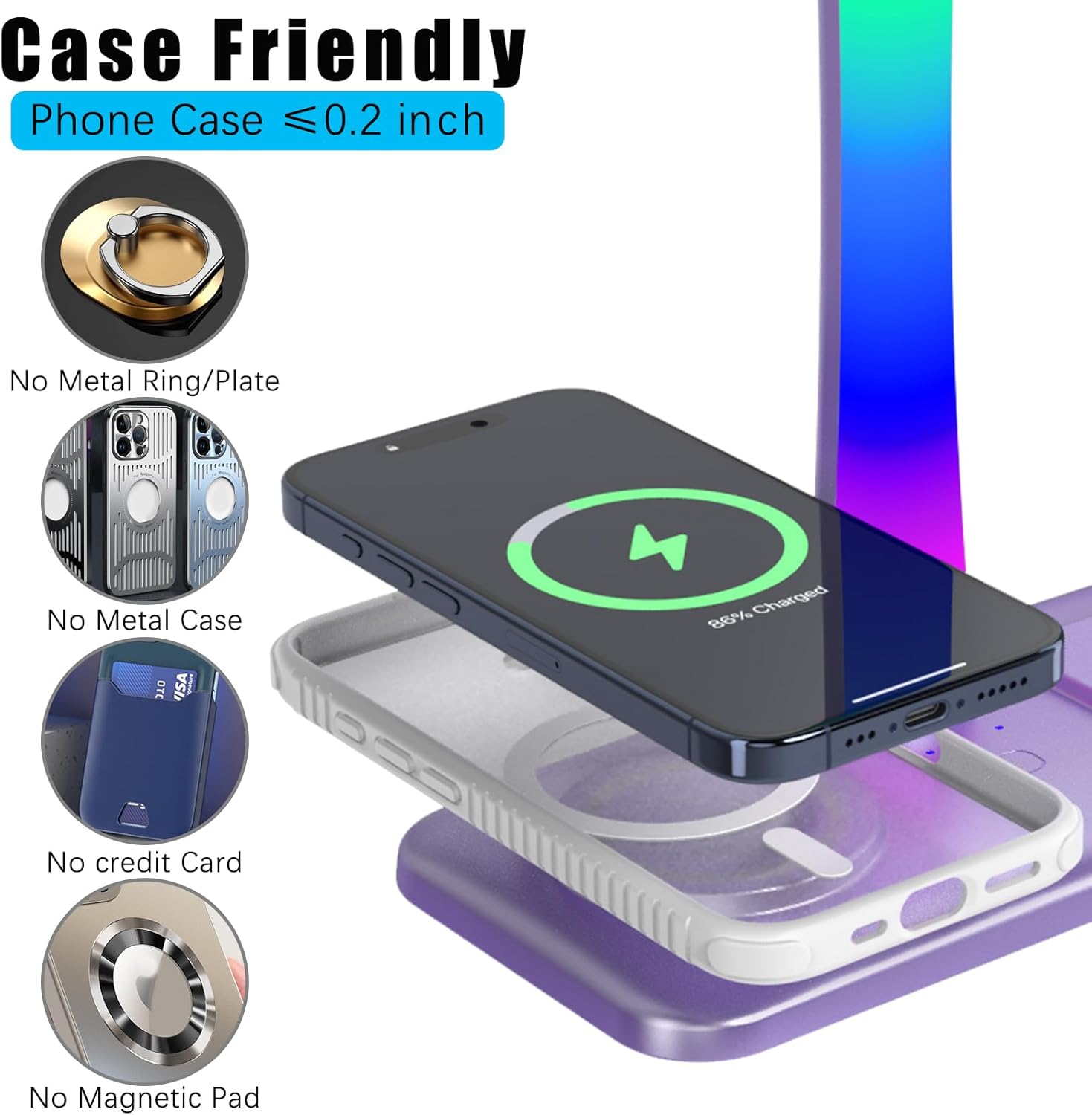 Headphone Stand with Wireless Charger,Gaming Headset stand with RGB Light,For Airpod Max Stand Compatible with Airpod Pro/3/2,For iPhone 17/16/15/14/13/12/11,Gifts for Gamers & Music Lover (Purple) - Image 6