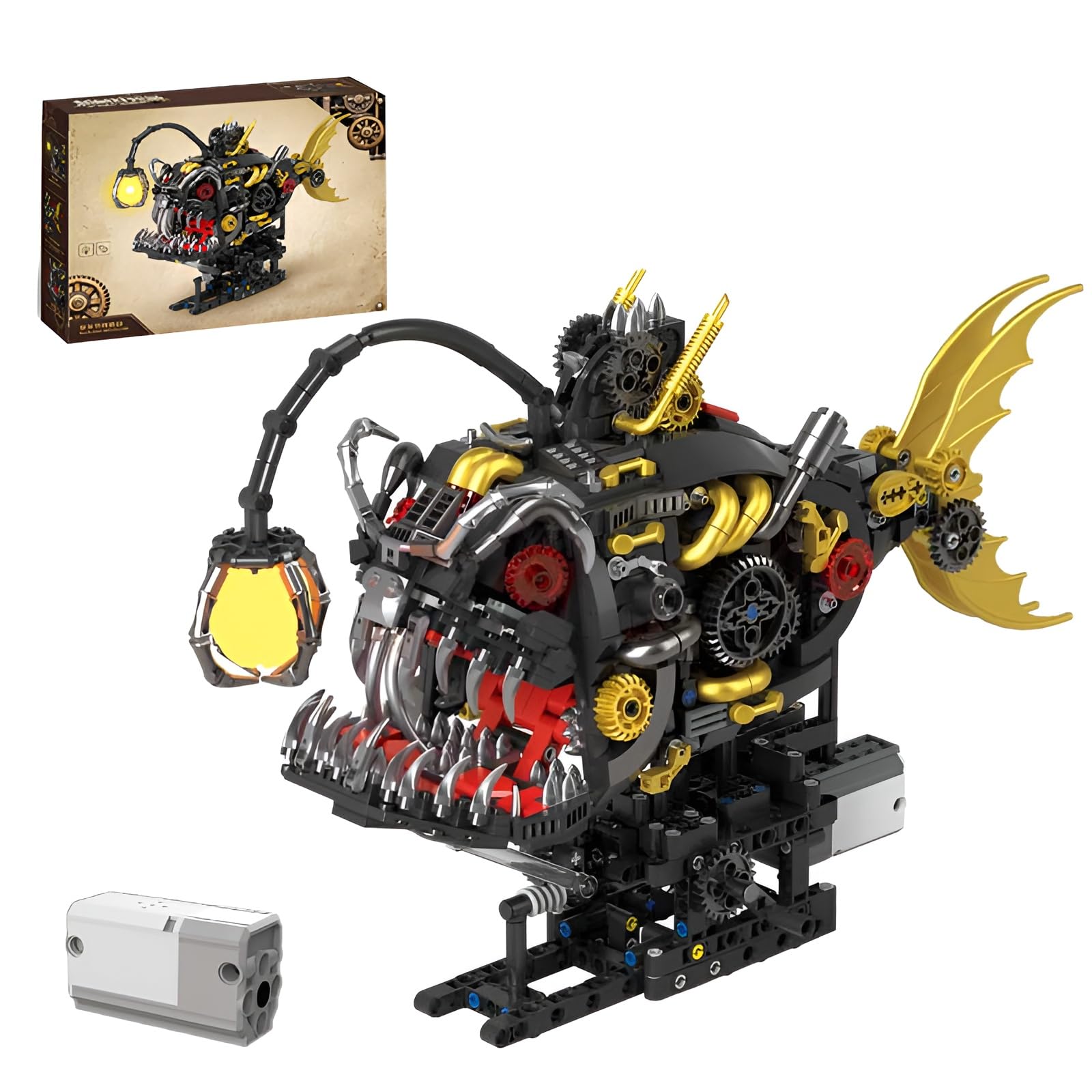 DzirePada Steampunk Mechanical Lantern Fish Building Set, Marine Animals Model Decor Gifts(D)