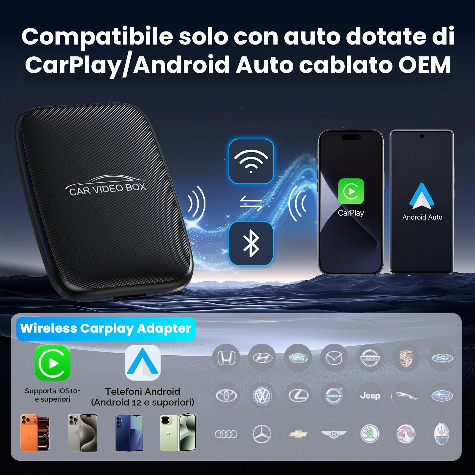 CarPlay AI Box 2026 Upgrade – Adattatore wireless Apple CarPlay & Android Auto, Magic Video Box con Netflix, Y schede TF, Plug-and-Play Car play Adapter per iOS 10+ / Android 11+