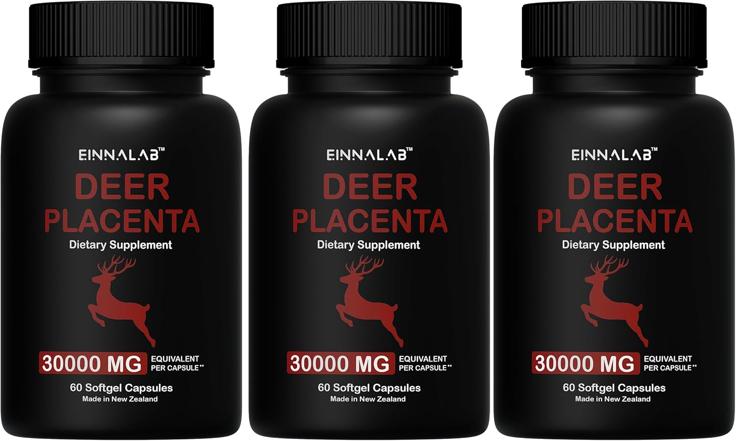 30,000mg Highest Deer Placenta Supplement - Made in New Zealand - (Set of 3 Bottles, 180 Capsules)