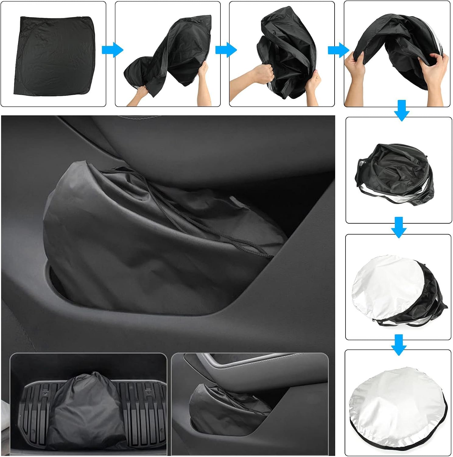 Car Windshield Sun Shade for Tesla Model 3/Y and Most Universal Vehicles,Car Sun Shade Windshield with Storage Pouch,Car Windows Shade for Front Windshield with 99% Automotive Interior Sun Protection