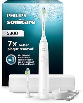 Philips Sonicare 5300 Şarjlı Diş Fırçası, 21 Gün Şarj, 7 kat plak temizliği, Basınç sensörü, 2 mod, Seyahat kabı, 2 başlık, Beyaz, HX7108/03