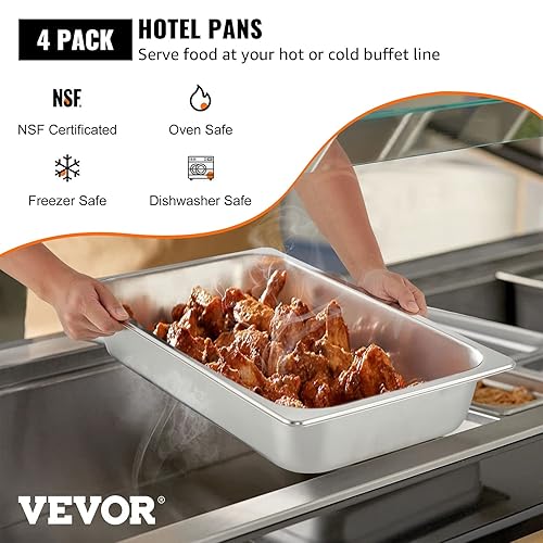 Miniatura 2 de Vevor Paquete de 4 bandejas de mesa de vapor de 3.7 pulgadas de profundidad, tamaño completo con tapa de 20.8 pulgadas de largo x 13 pulgadas