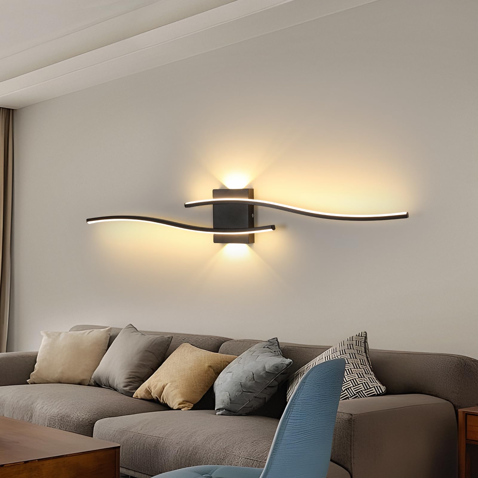 Delipop Black - 3000K Warm White, 89Cm Indoor Wall Lamp 27W, 89Cm Long Modern Wall Lamp, Simple Lines Interior Wall Light For Bedroom Living Room Corridor Staircase, Warm White 3000K, Black
