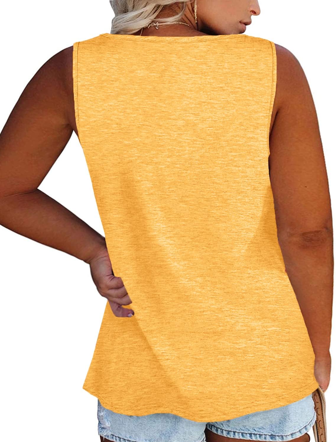 Womens Plus Size Tank Tops Summer Sleeveless Henley T-Shirts Tops Casual Button Down Tunics Shirts - Image 2