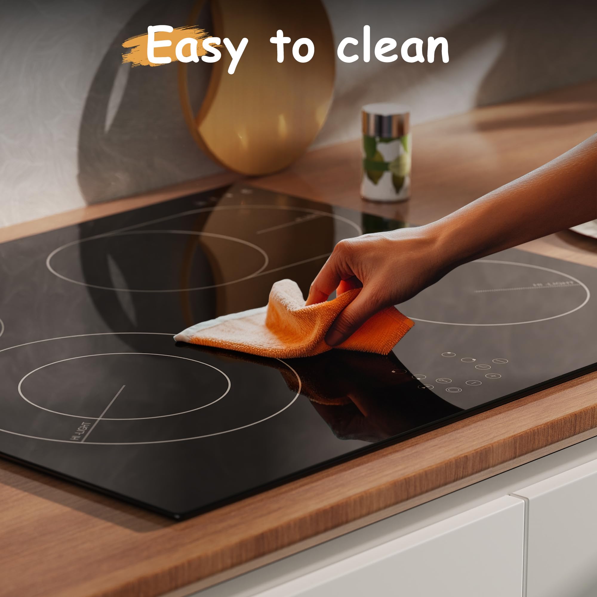 Karinear Ceramic Hob, Built-in Electric Hobs 59 cm with Oval Zone for Grill Pan Touch Control,Up to 99min Timer with Safe Lock,Pause, Heat Indicator Auto Shut-off Black Glass — view 5
