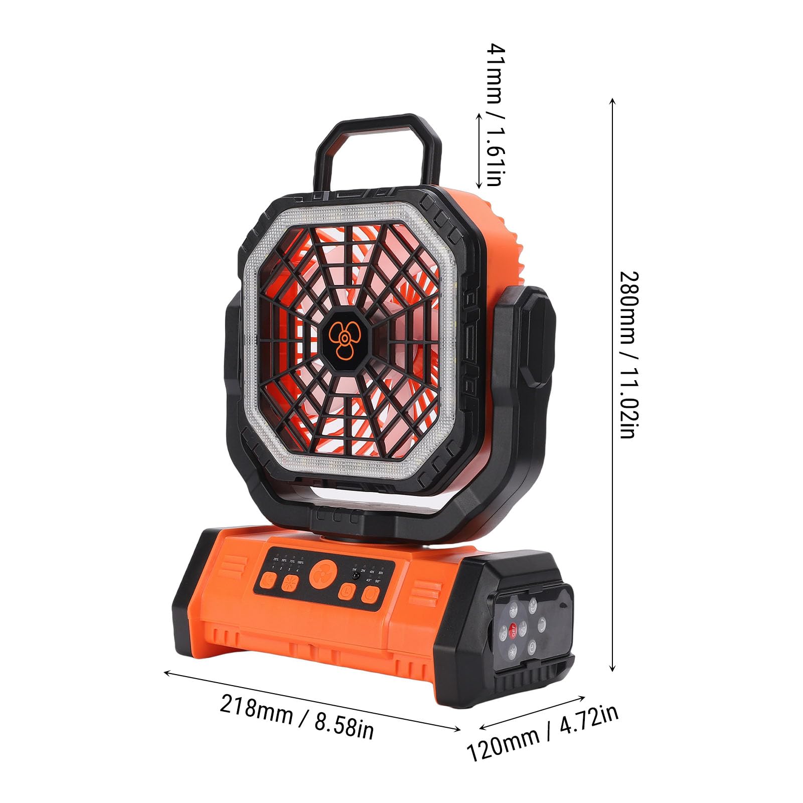 Ventilatore da campeggio con luce LED e telecomando, 4 velocità del, 3 livelli di luminosità, 58 ore di raffreddamento, batteria ricaricabile da 20000 mAh, con gancio per