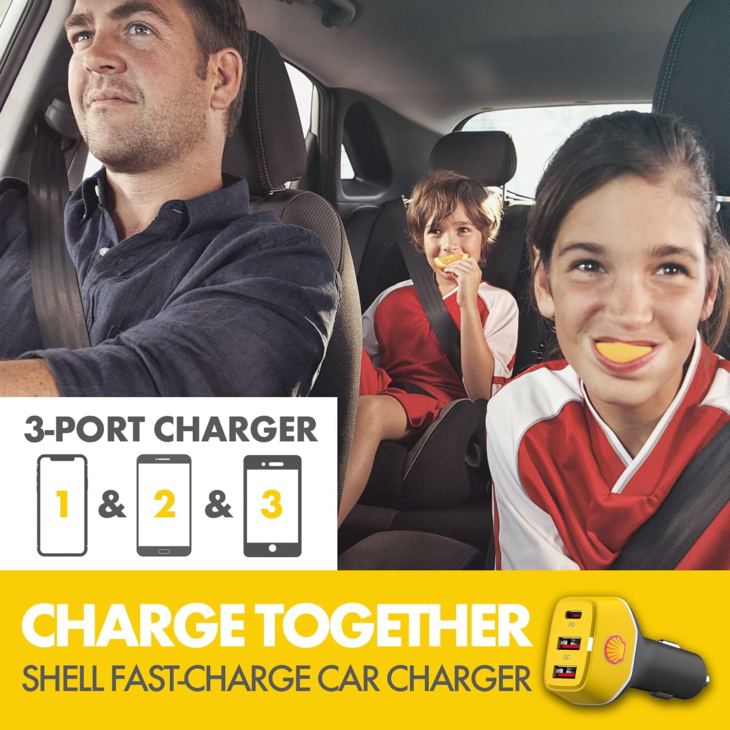 Shell Car Charger USB C, 63W 3 Port iPhone Car Charger Fast Charging,45W PD USB C for iPhone 13 /Pro/Max/Mini, iPad Pro/Air/Mini, MacBook Air/Pro, Google Pixel, Tablets, GPS.